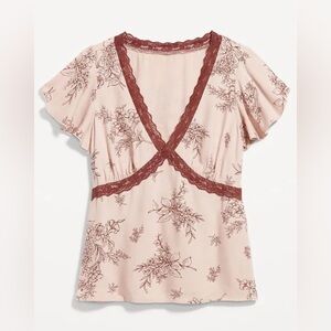 Women’s Old Navy Lace-Trim V-Neck Crepe Top in Pink Floral size medium